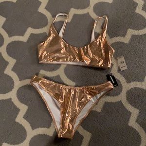Nwt express gold metallic bikini sz L